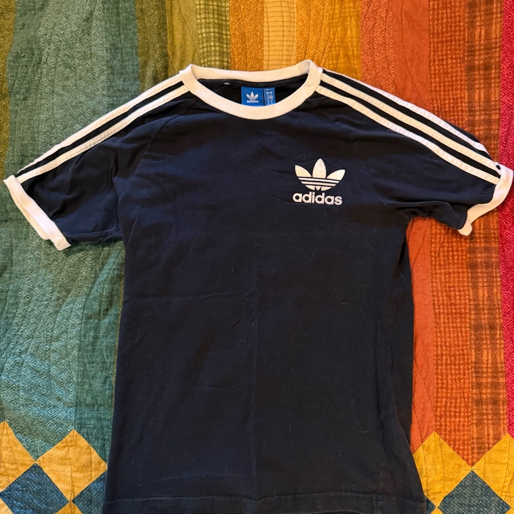 Adidas Black  T-Shirt with Signature White Stripes